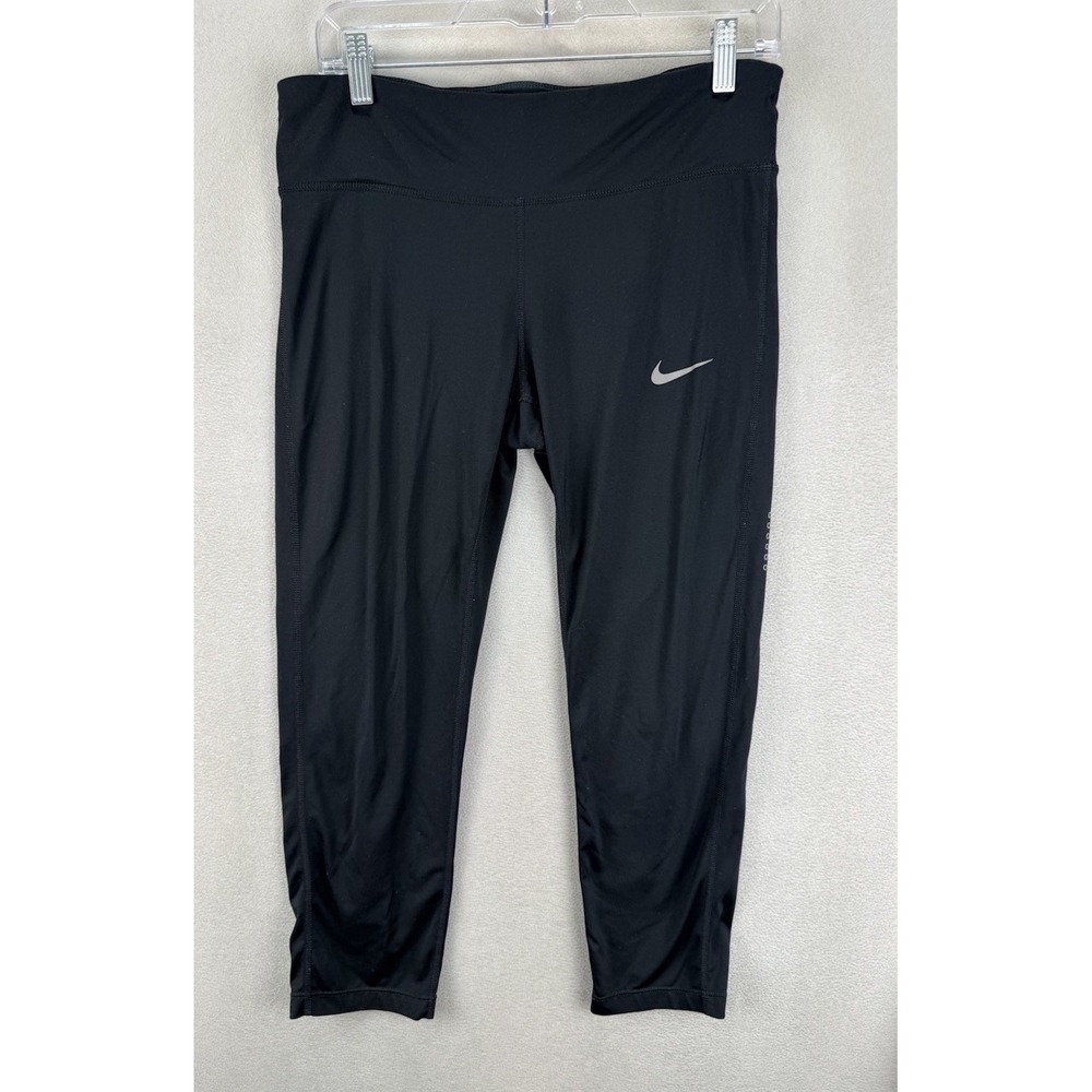 Nike Dri-Fit Legging Pants Women's Sz Large Black Back Zip Pocket Swoosh Logo